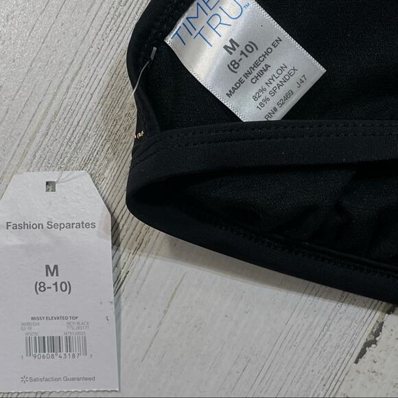 Ruffled Tie Bikini Swim Top Medium (8-10) Black with Gold Studs - Picture 4 of 5